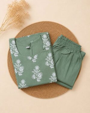 parrot green floral kurtha