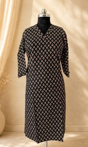 399 black Midnight Bloom Cotton Kurti Travel Wear