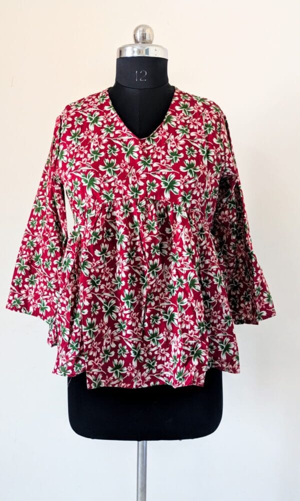 Untitled - June 12, 2026 at 20.06.09 (1) Crimson Red with White and Green Floral Print short kurti