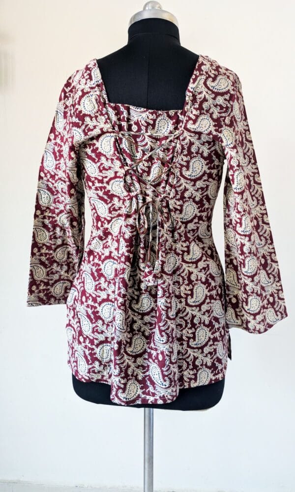 Short Kurti Maroon Paisley Lace-Up Cotton Top