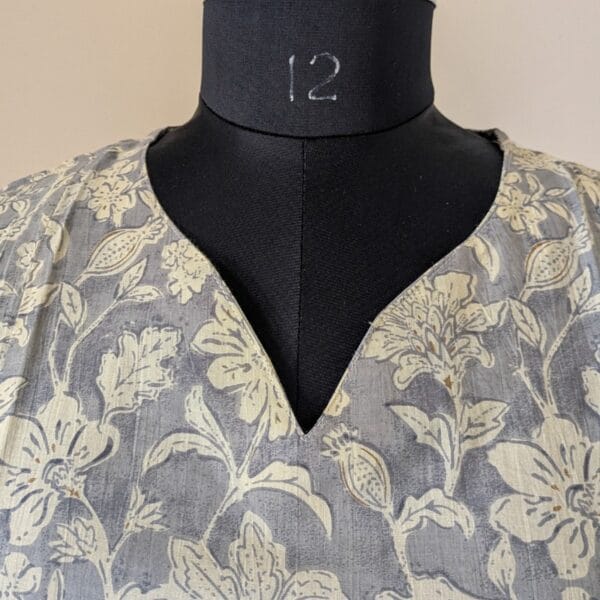 Soft Grey with Ivory Floral Print Cotton short kurti