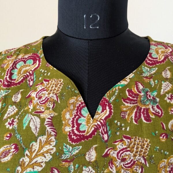 Olive Green with Multicolour Floral Print short kurti