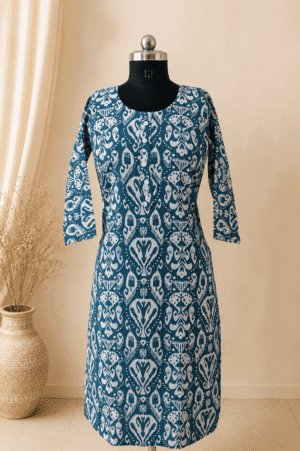 399/- blue Teal Blue & Ivory White travel wear Cotton Kurti