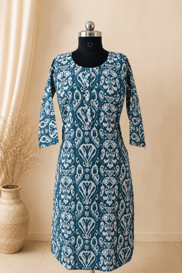 399/- blue Teal Blue & Ivory White travel wear Cotton Kurti