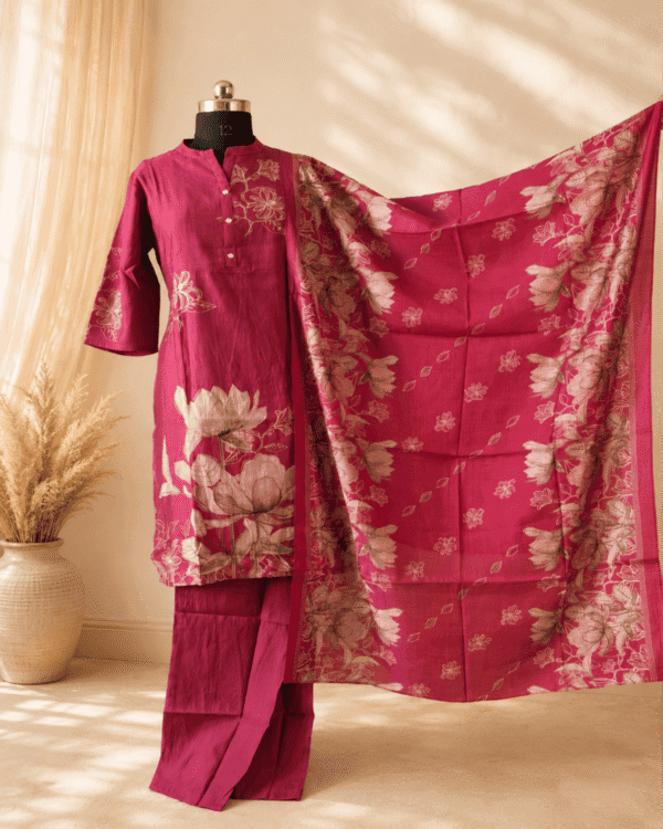 Rani Pink Floral Printed Kurta Pant Set