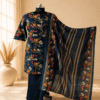 file_00000000093c7207a45c561fad646ecc Navy Blue Floral Printed Pattern Kurthi Set