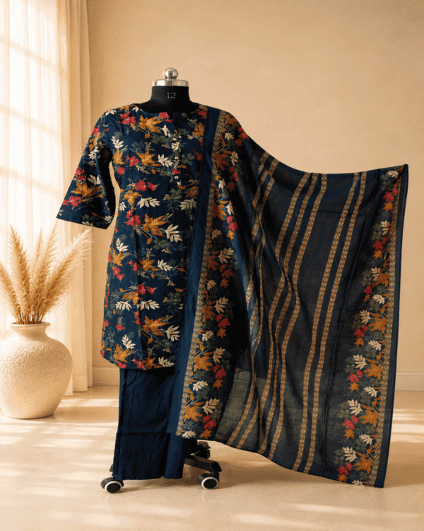 file_00000000093c7207a45c561fad646ecc Navy Blue Floral Printed Pattern Kurthi Set