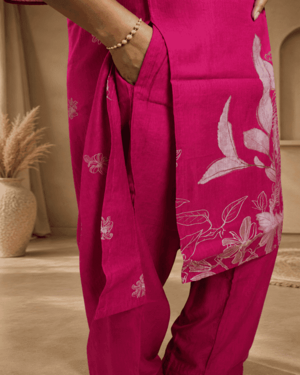 Rani Pink Floral Printed Kurta Pant Set