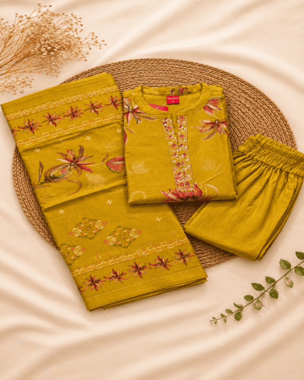 file_000000001d34720799346a247689fcc2 (3) (1) Mustard Yellow Floral Kurthi Pant Set With Dupatta