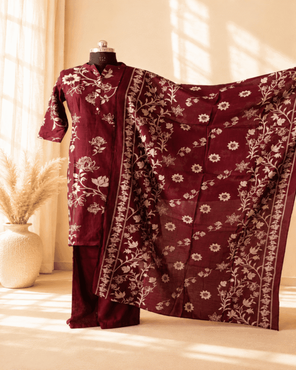 Wine Maroon Kurti Pant Set with pocket & Dupatta