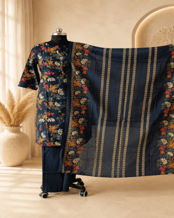 file_000000005fc47207927199a47b520254 Navy Blue Floral Printed Pattern Kurthi Set