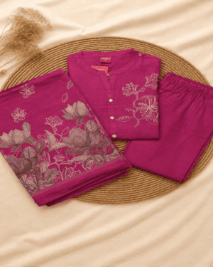 Rani Pink Floral Printed Kurta Pant Set