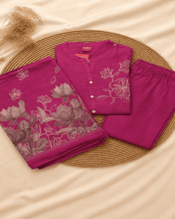 Rani Pink Floral Printed Kurta Pant Set