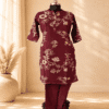 Wine Maroon Kurti Pant Set with pocket & Dupatta