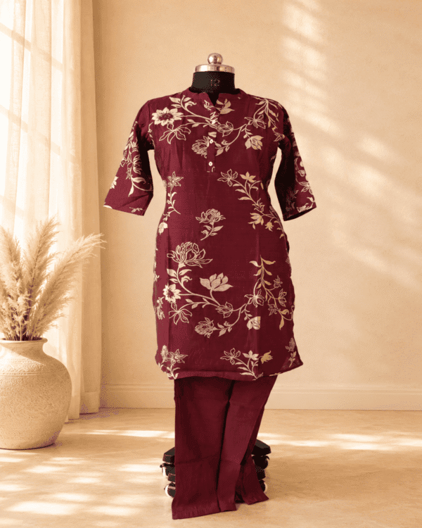 Wine Maroon Kurti Pant Set with pocket & Dupatta