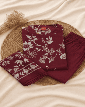 Wine Maroon Kurti Pant Set with pocket & Dupatta