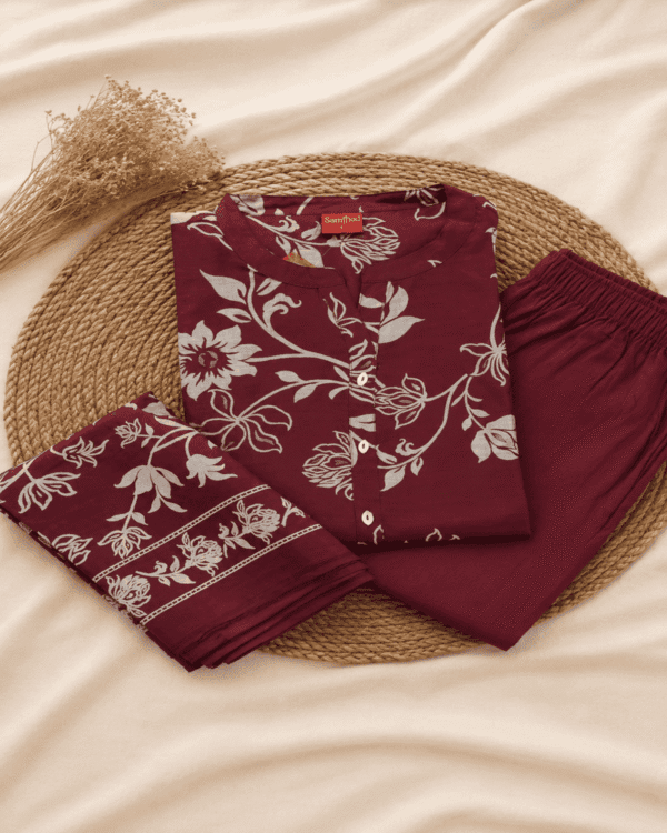 Wine Maroon Kurti Pant Set with pocket & Dupatta